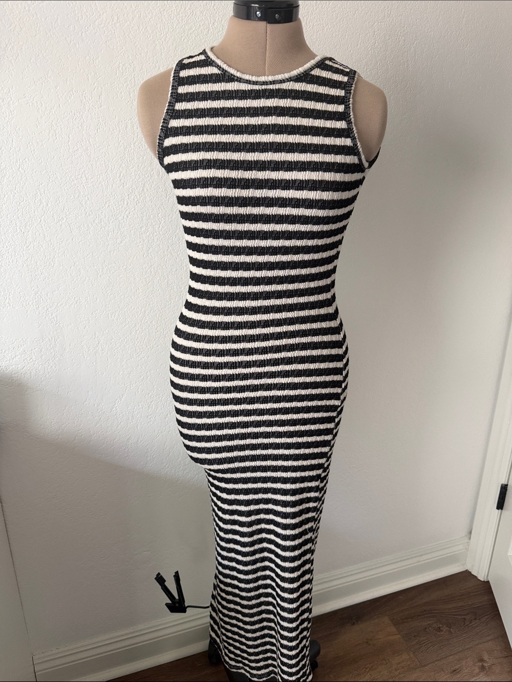 See You Monday Black and White Striped Sleeveless Maxi Dress